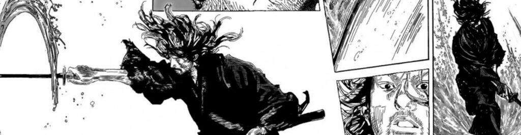 Image d'une page du manga "Vagabond", l'histoire de Musashi Miyamoto.